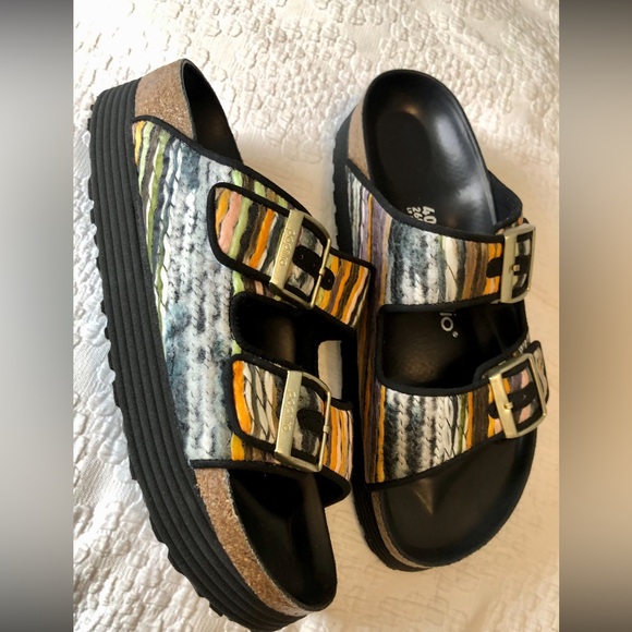 BIRKENSTOCK PAPILLIO Arizona Multi Yellow Textile Sandals 40 / 9 Narrow NEW - Picture 6 of 9